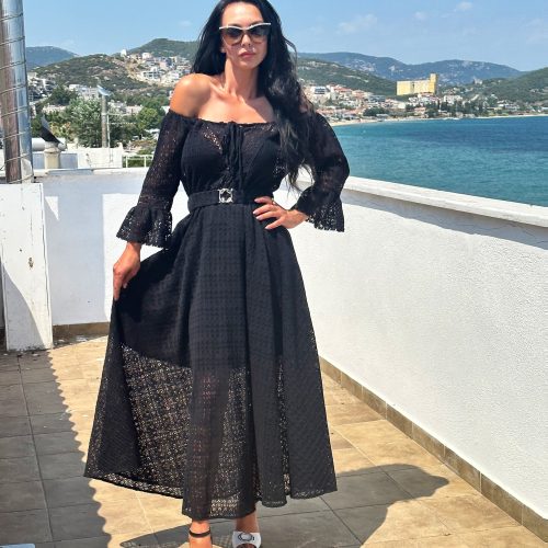 Elegant Black Off Shoulder Maxi Dress Sheer Lace
