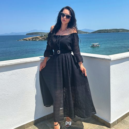 Elegant Black Off Shoulder Maxi Dress Sheer Lace