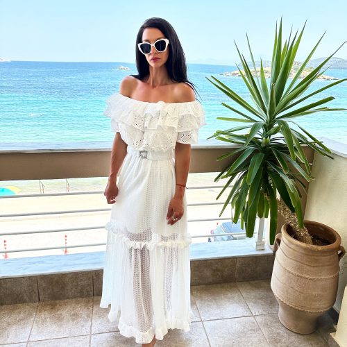 Romantic White Off Shoulder Ruffled Maxi Dress Summer