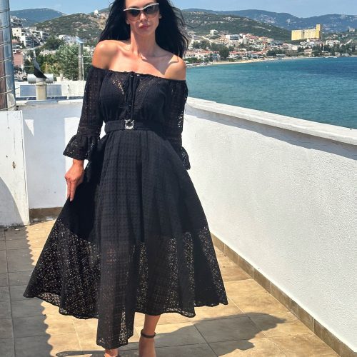 Elegant Black Off Shoulder Maxi Dress Sheer Lace