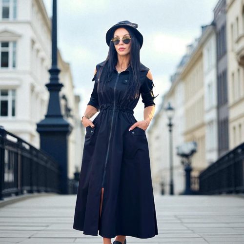 Black Maxi Dress A Line Long With Belt