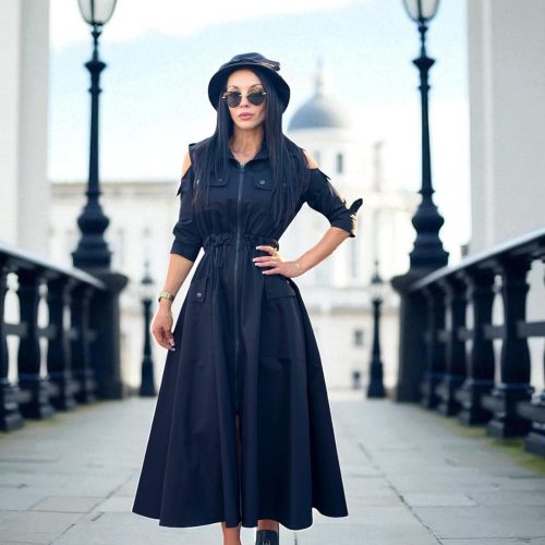 Black Maxi Dress A Line Long With Belt