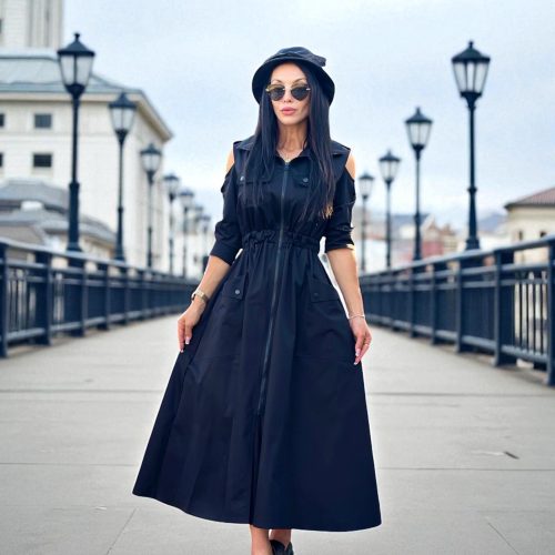 Black Maxi Dress A Line Long With Belt